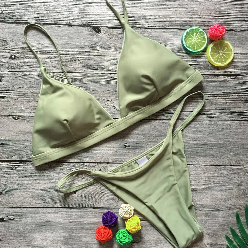 Bikini 2025 Nuevo traje de baño de talla ajustable de color sólido dividido para mujer