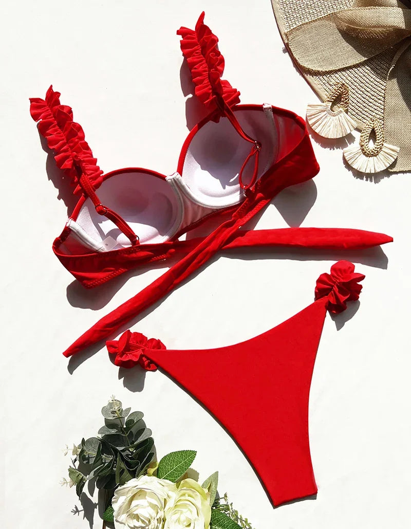 Conjunto de Bikini estilo Push Up para mujer, traje de baño Sexy con lazo, Bikini con cordones, traje de baño de dos piezas para mujer, ropa de playa L 2023