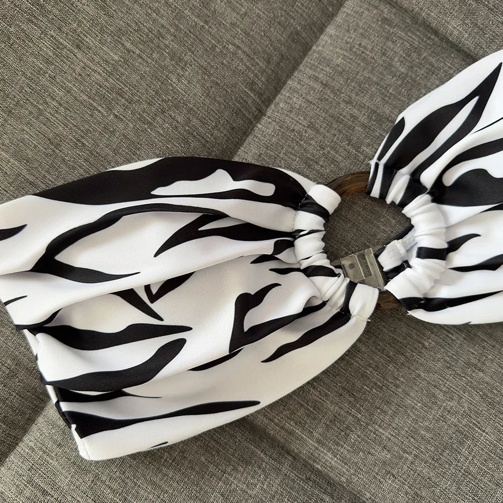 Bikini, traje de baño para mujer, conjunto de Bikini estampado de cintura alta