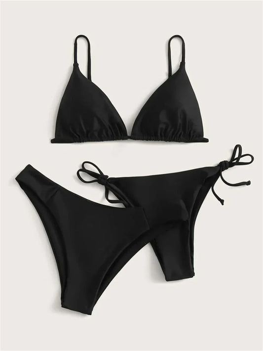 Bikini negro,conjunto de Bikinis de 3 piezas, traje de baño para mujer