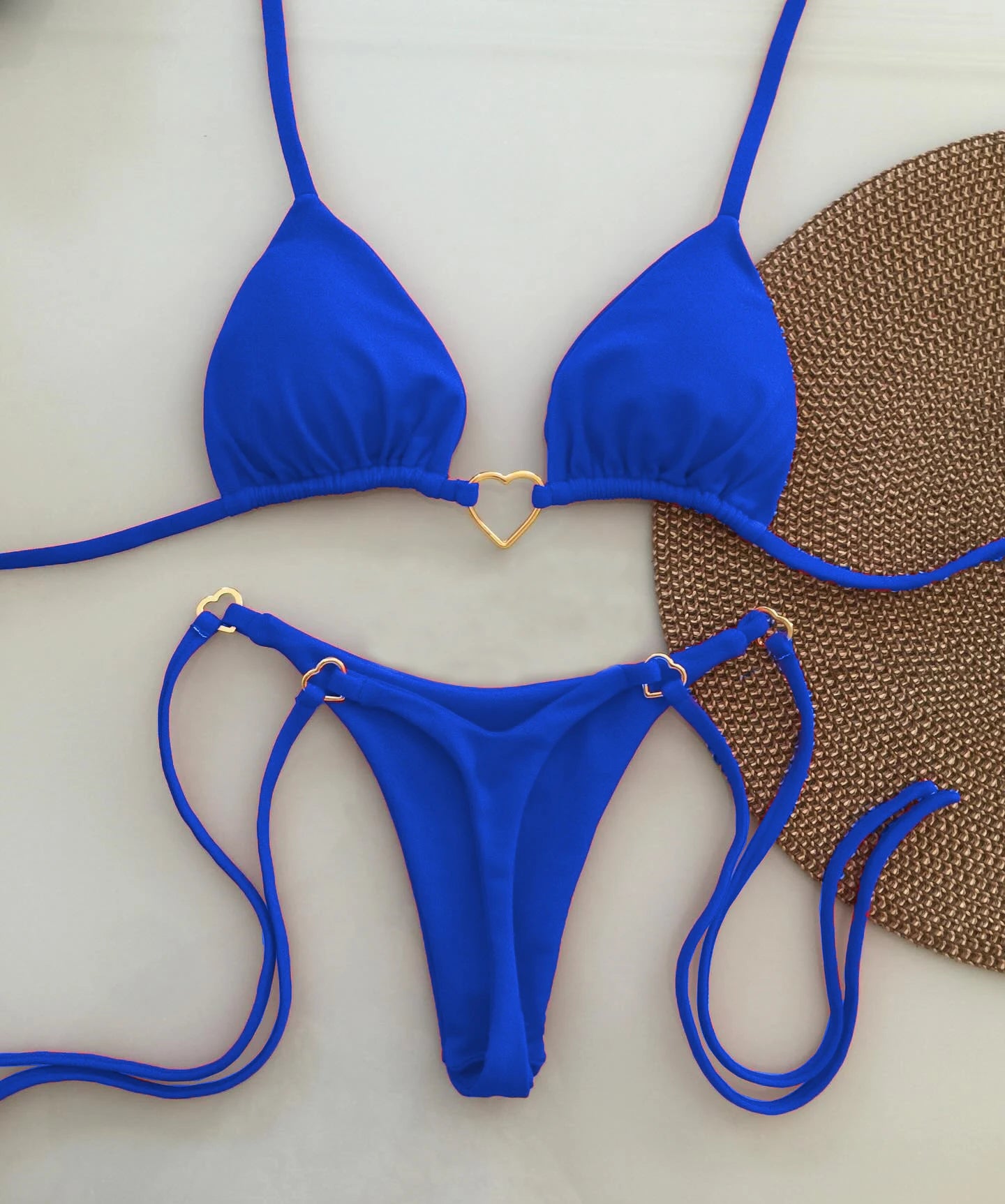 Conjunto de bikini sexy de cintura baja para mujer, traje de baño de verano de color sólido con lazo en la parte delantera y top acolchado para vacaciones en la playa