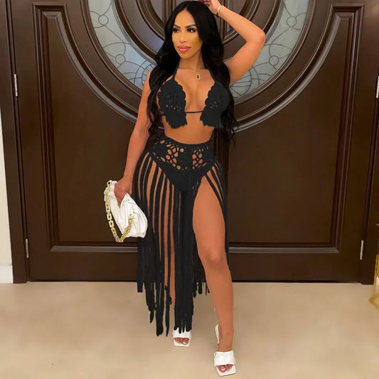 Conjunto de Bikini de punto para mujer, traje de baño de ganchillo hecho a mano