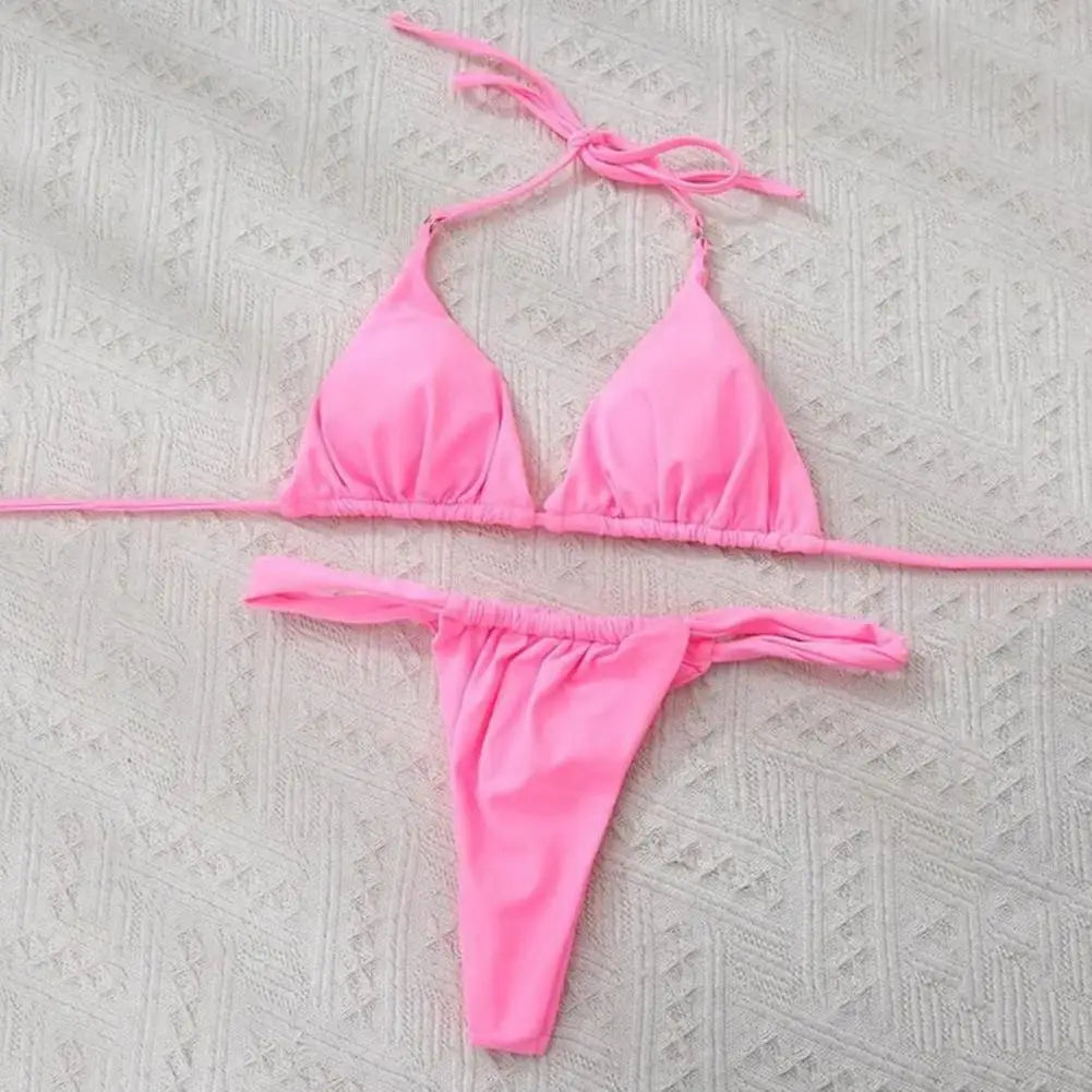Conjunto de Bikini plisado de corte bajo para mujer.