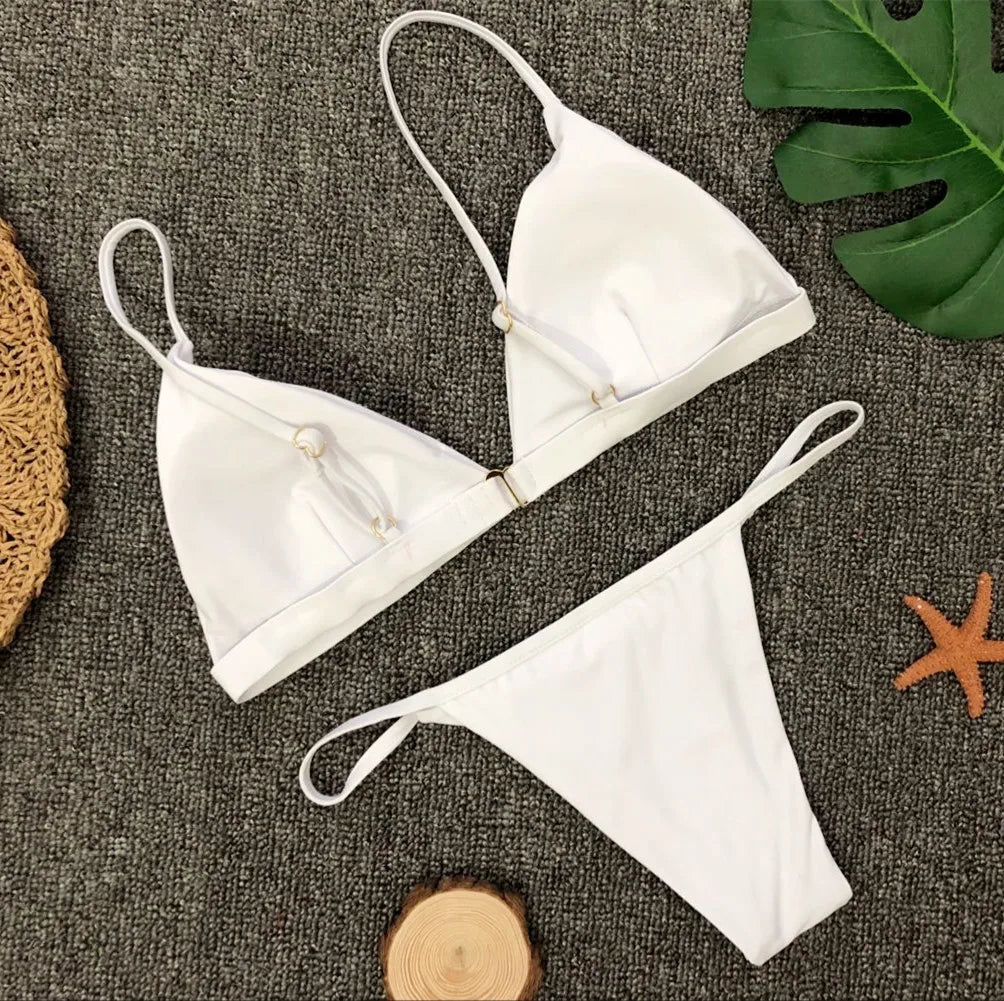 Bikini 2025 Nuevo traje de baño de talla ajustable de color sólido dividido para mujer