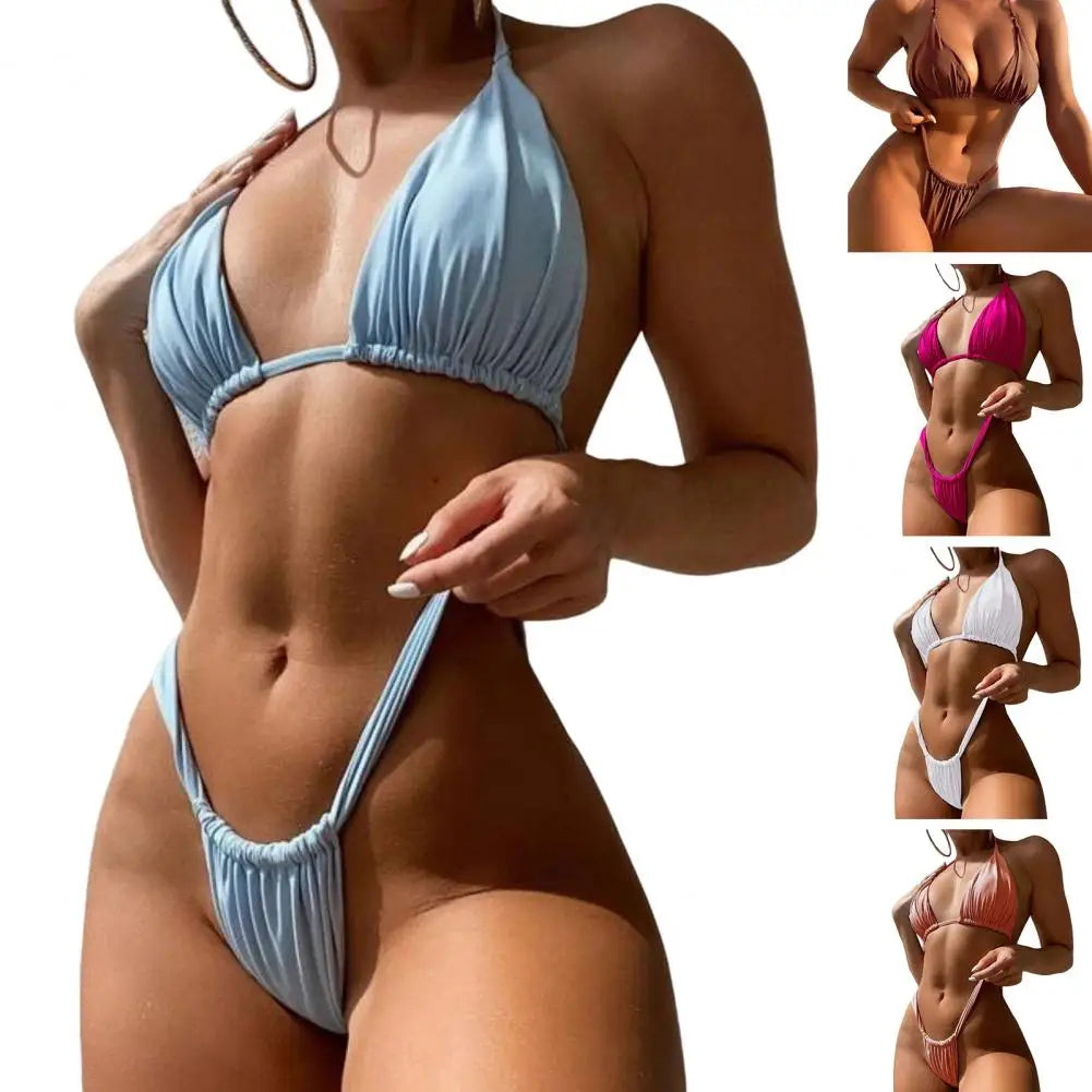 Conjunto de Bikini plisado de corte bajo para mujer.