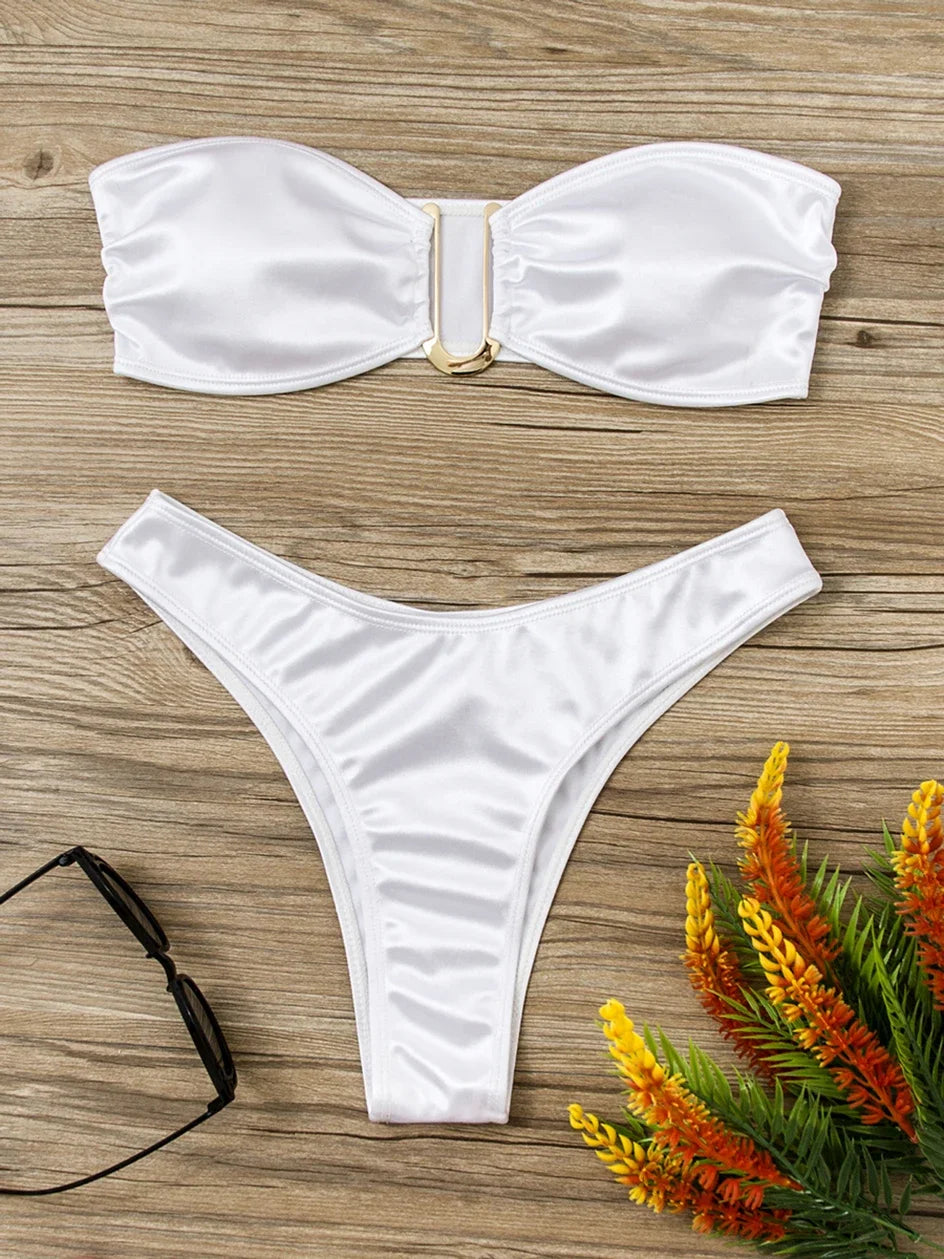 Bikini Bandeau para mujer, traje de baño de dos piezas