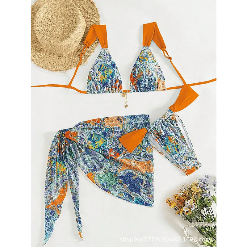 Conjunto de Bikinis sexys para mujer, traje de baño sin espalda sin mangas con cordones, traje de baño de verano para vacaciones en la playa, traje de baño femenino de 3 piezas