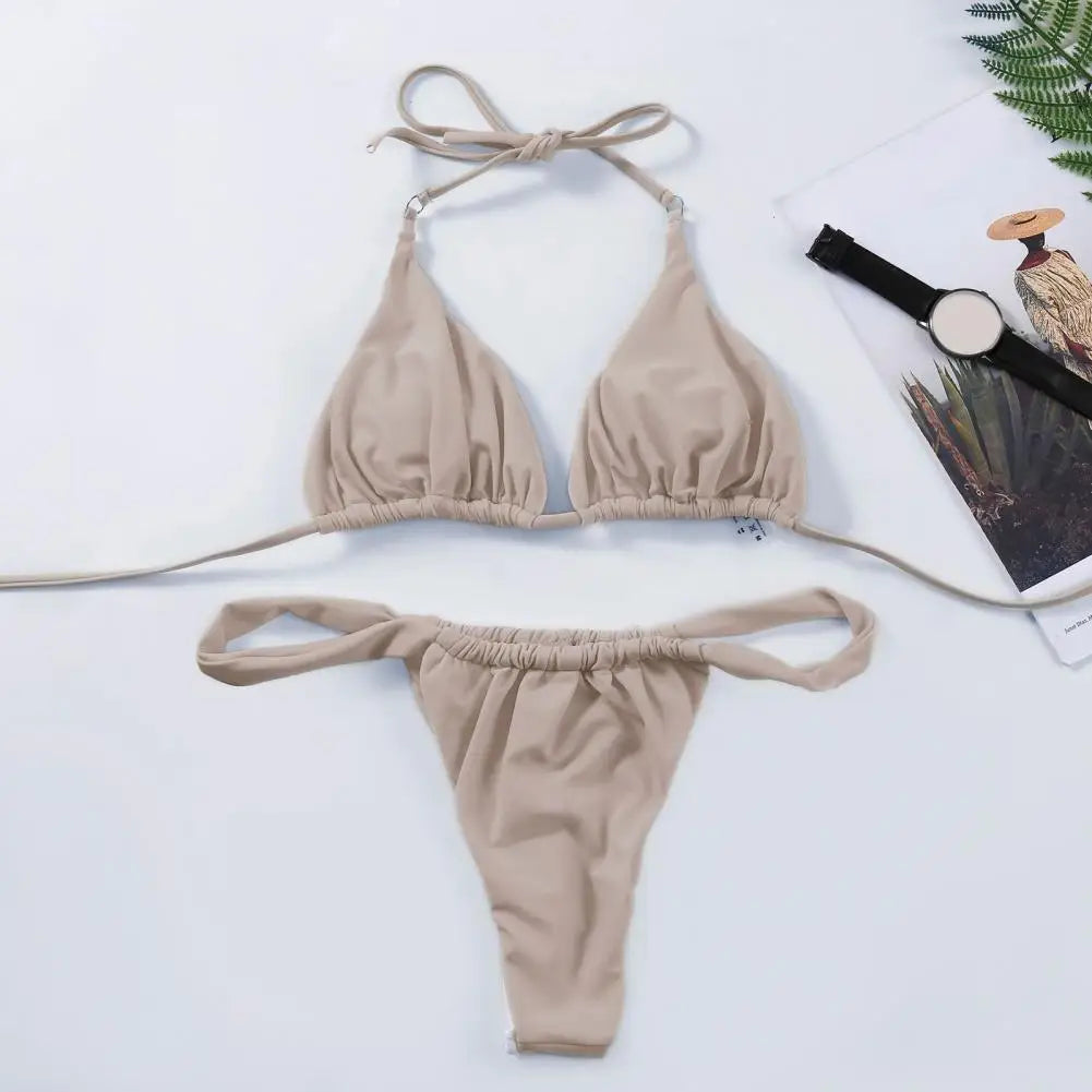 Conjunto de Bikini plisado de corte bajo para mujer.