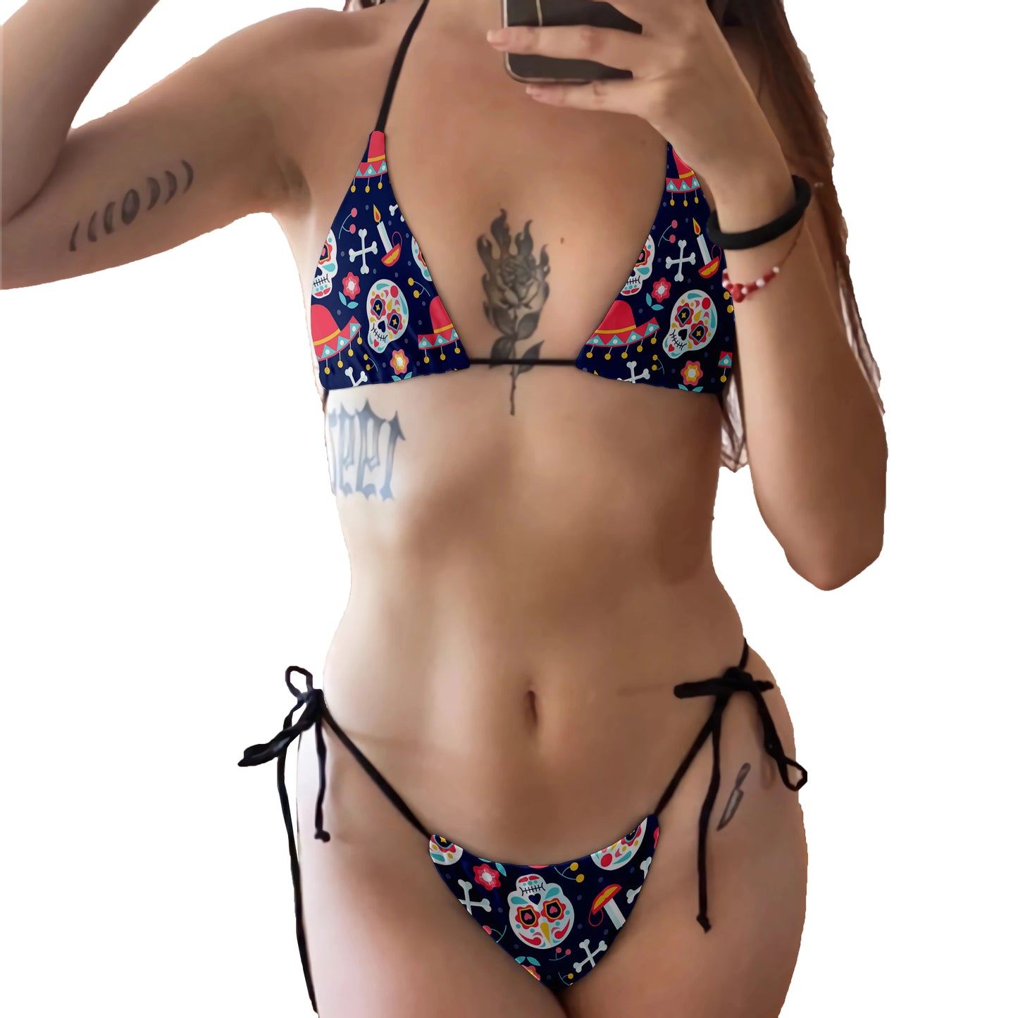 Conjunto de Bikini de moda para mujer, traje de baño Sexy con estampado de calavera y cintura baja sin espalda, para playa, surf, vacaciones, Cosplay de Halloween