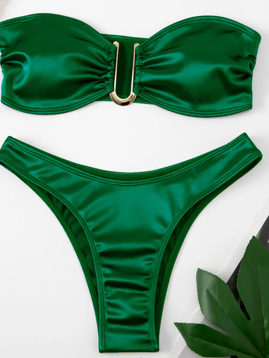Bikini Bandeau para mujer, traje de baño de dos piezas