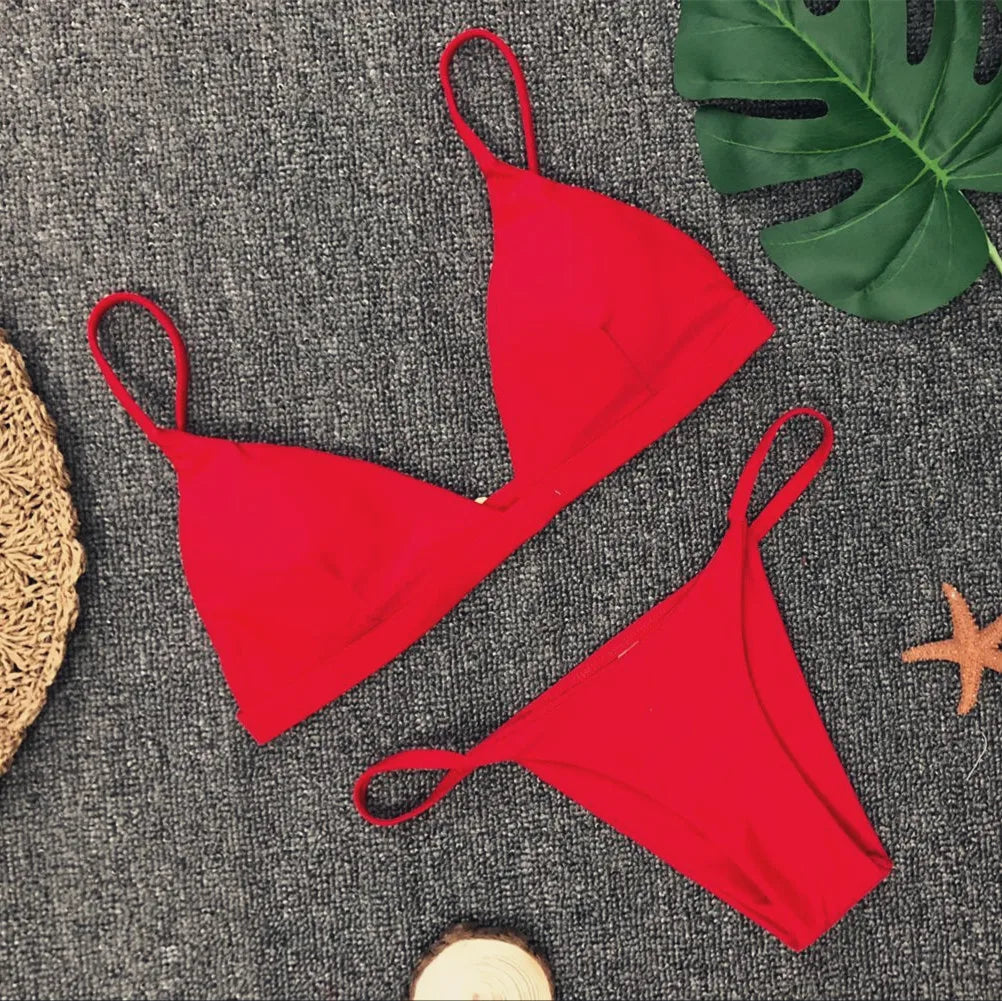 Bikini 2025 Nuevo traje de baño de talla ajustable de color sólido dividido para mujer