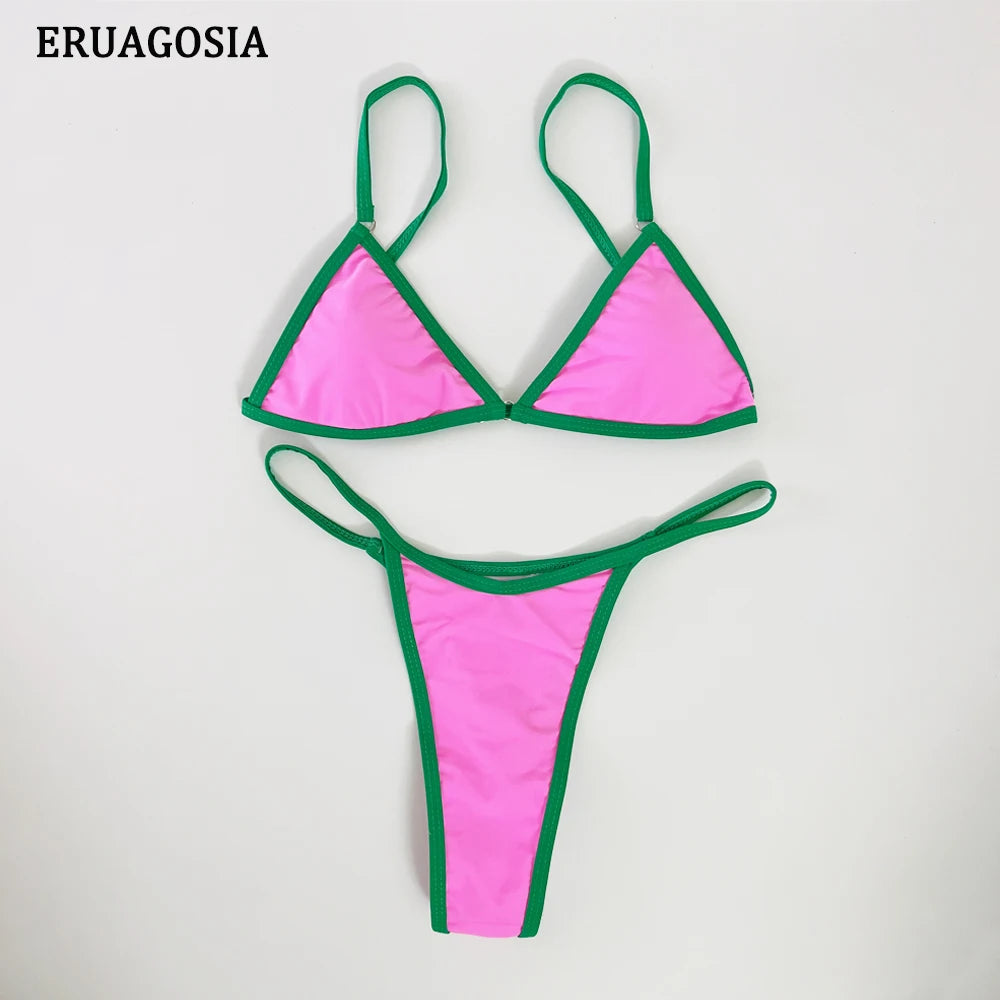 Bikini Sexy para mujer, traje de baño 2025, nuevo traje de baño, ropa de playa para mujer, conjunto de microbikini con Tanga, traje de baño de 2 piezas con bloques de Color