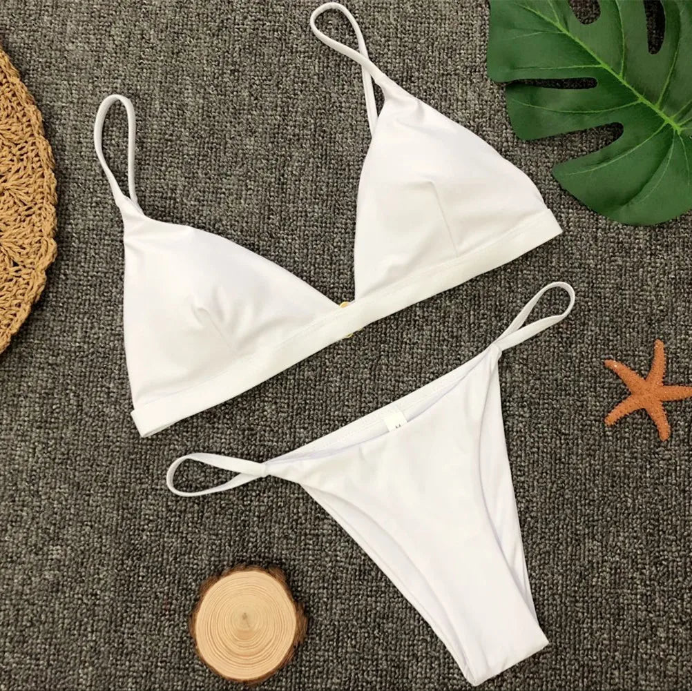 Bikini 2025 Nuevo traje de baño de talla ajustable de color sólido dividido para mujer
