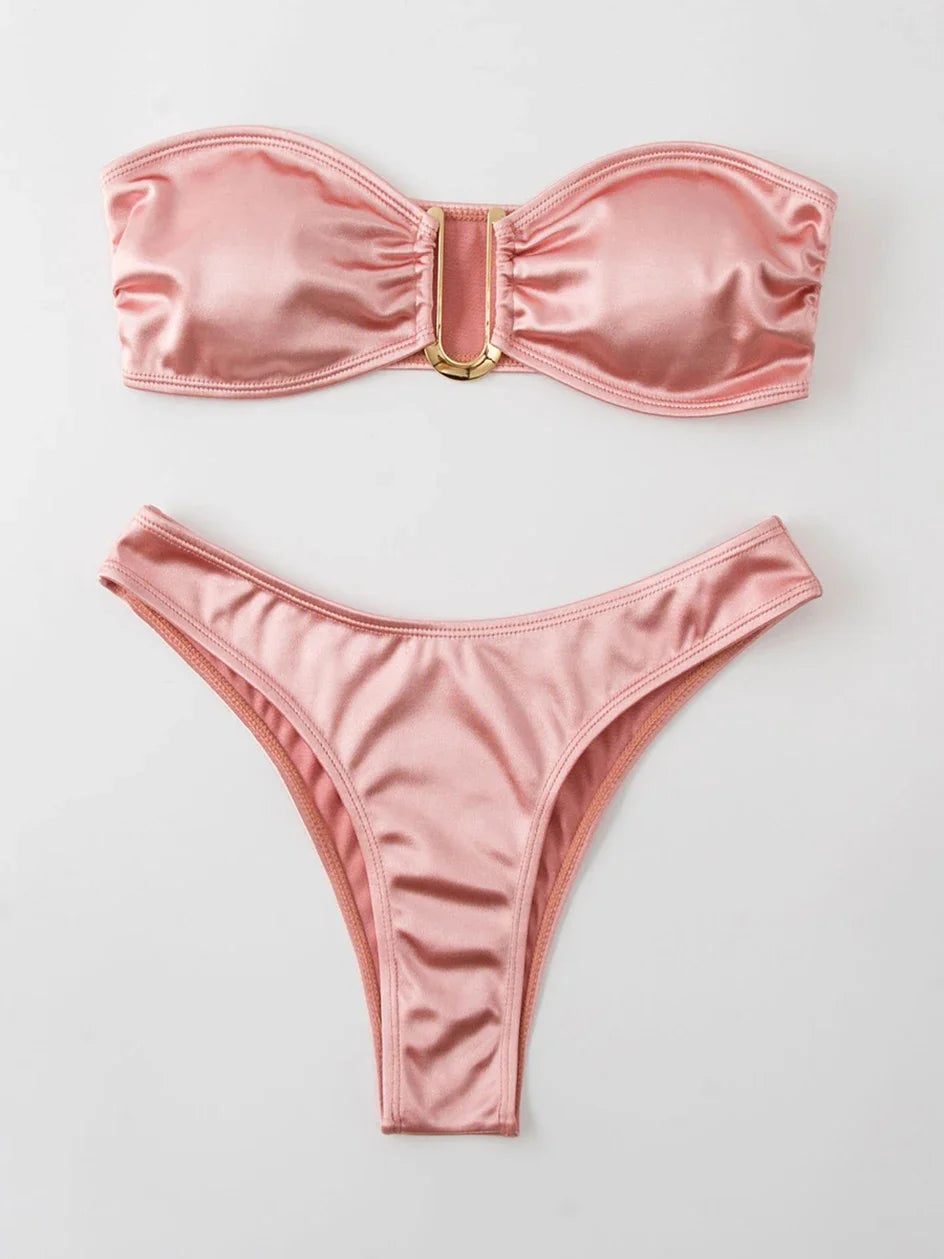 Bikini Bandeau para mujer, traje de baño de dos piezas