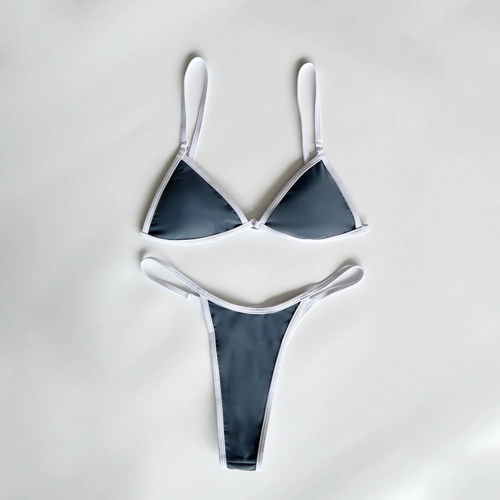Bikini Sexy para mujer, traje de baño 2025, nuevo traje de baño, ropa de playa para mujer, conjunto de microbikini con Tanga, traje de baño de 2 piezas con bloques de Color