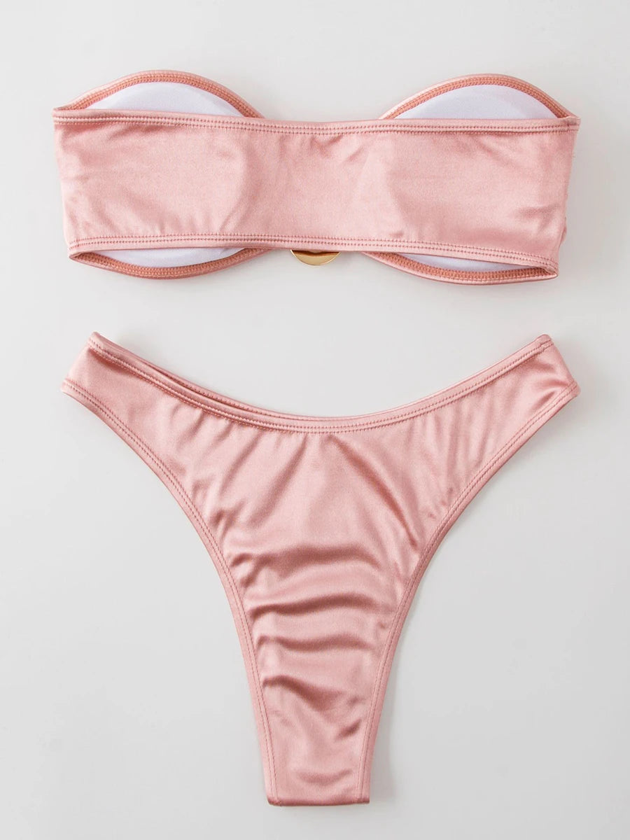 Bikini Bandeau para mujer, traje de baño de dos piezas
