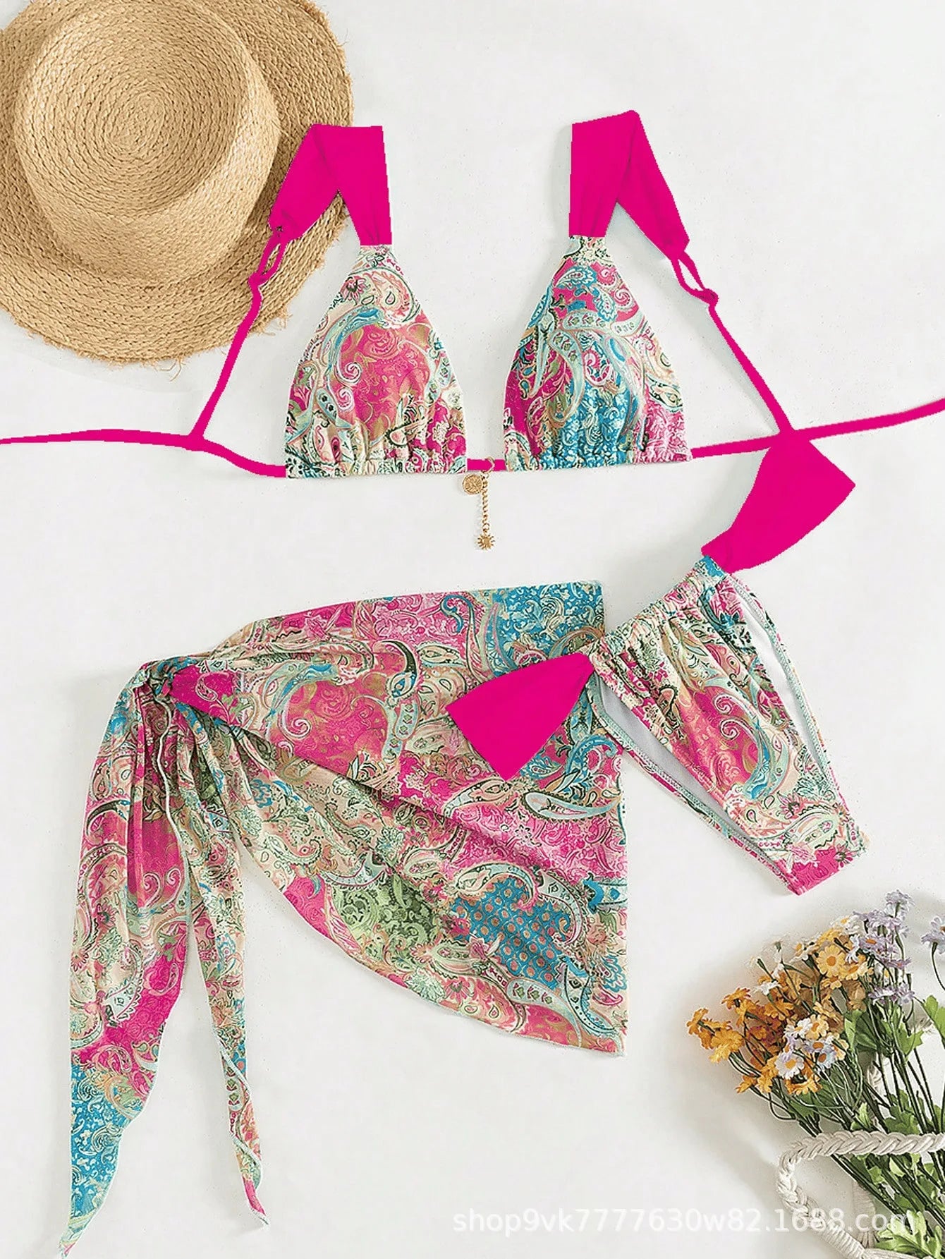 Conjunto de Bikinis sexys para mujer, traje de baño sin espalda sin mangas con cordones, traje de baño de verano para vacaciones en la playa, traje de baño femenino de 3 piezas