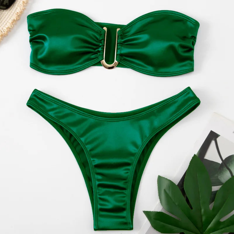 Bikini Bandeau para mujer, traje de baño de dos piezas