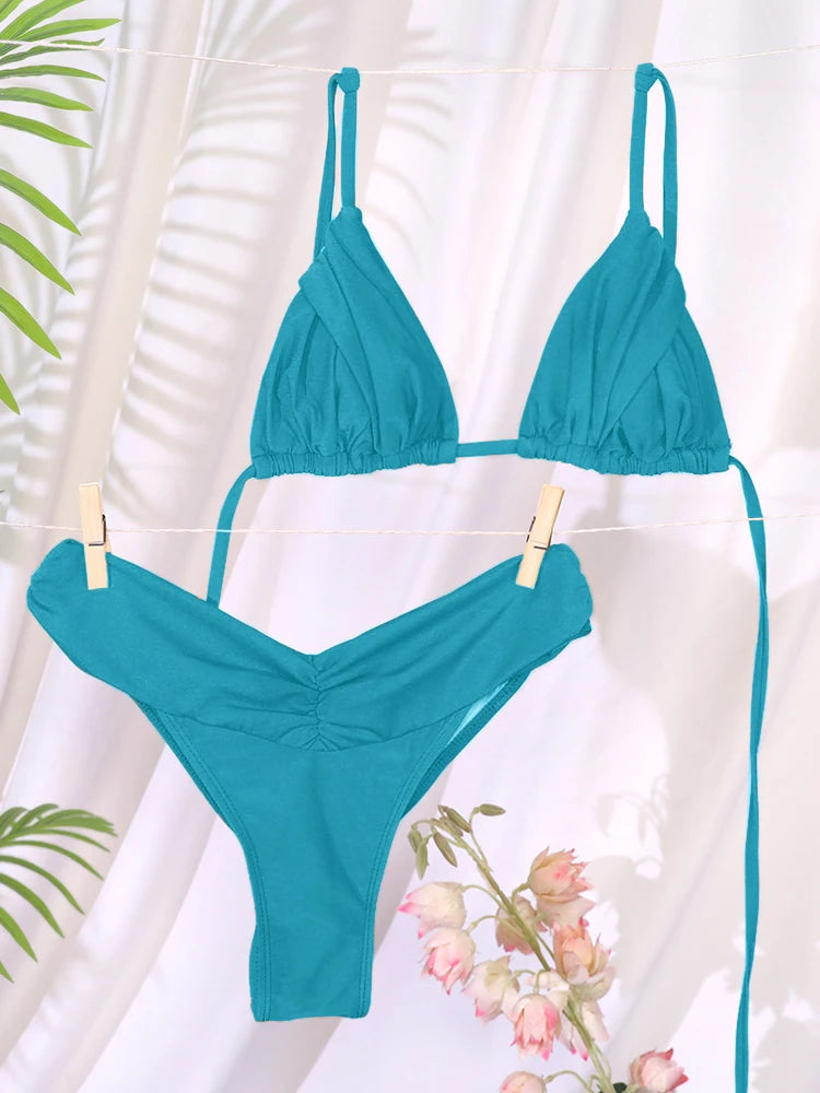 Conjunto de Bikini con pliegues para mujer