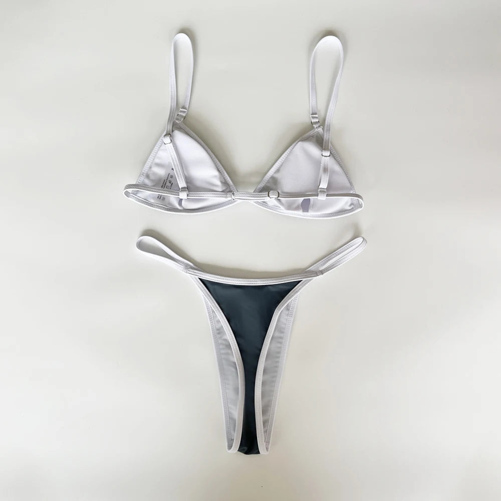 Bikini Sexy para mujer, traje de baño 2025, nuevo traje de baño, ropa de playa para mujer, conjunto de microbikini con Tanga, traje de baño de 2 piezas con bloques de Color