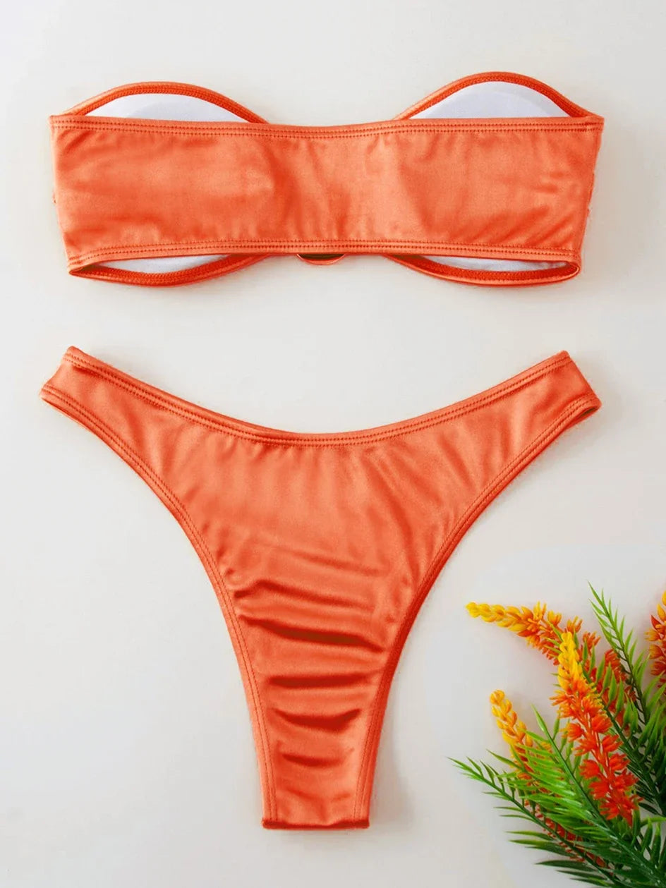 Bikini Bandeau para mujer, traje de baño de dos piezas