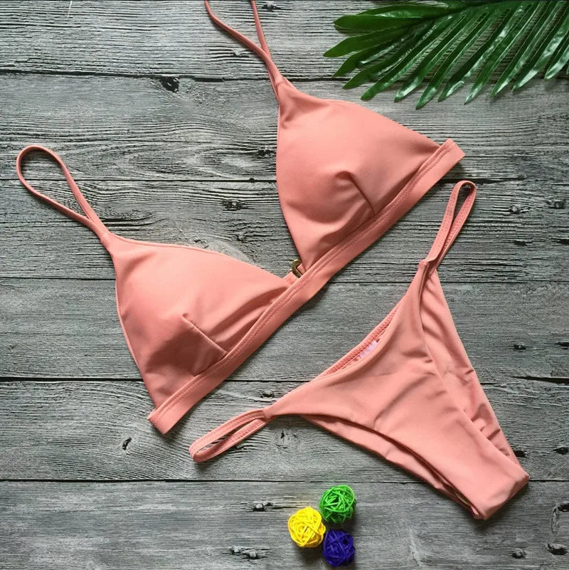 Bikini 2025 Nuevo traje de baño de talla ajustable de color sólido dividido para mujer