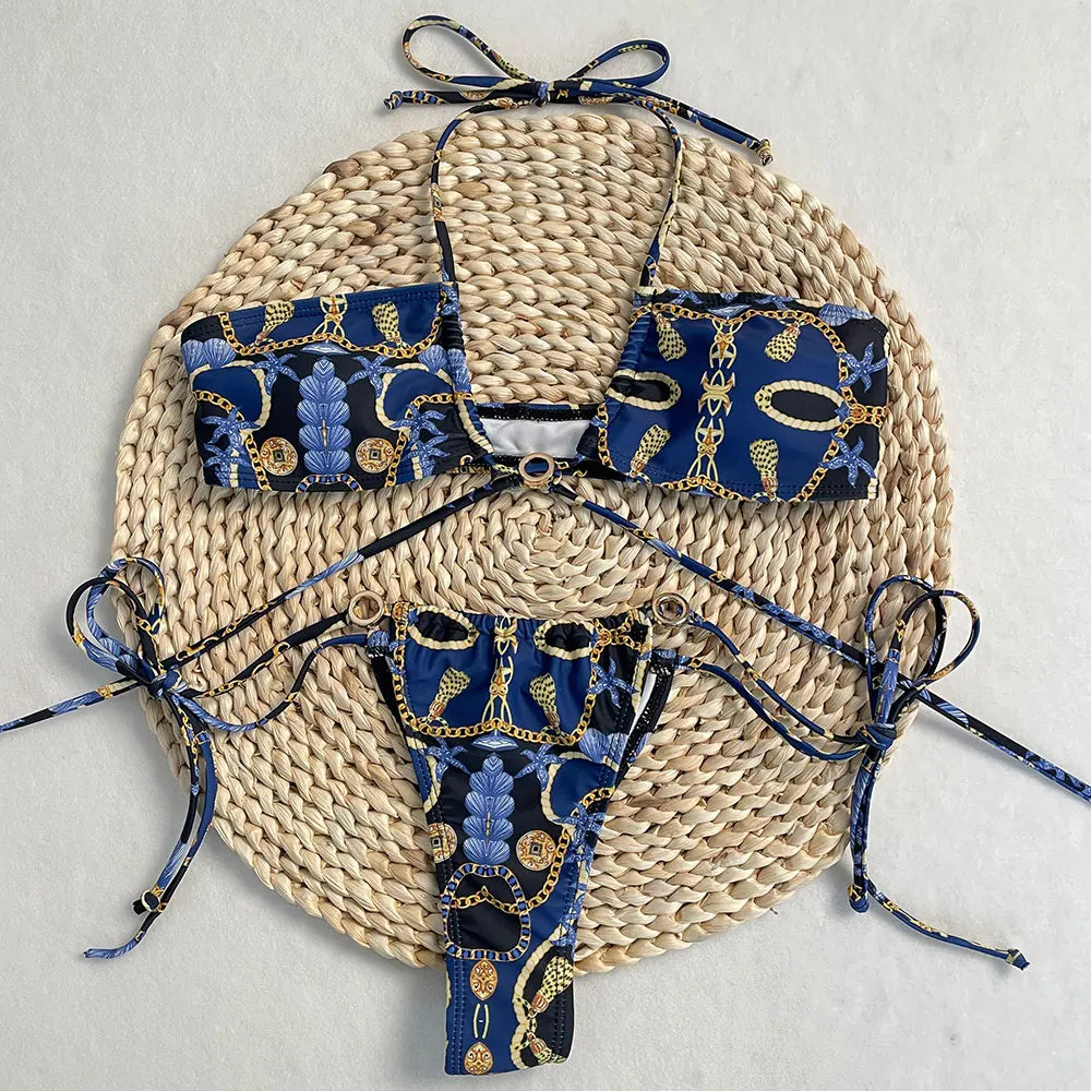 Conjunto de Bikini, superventas, traje de baño para mujer, nueva moda, traje de baño informal Sexy, Micro Bikini para mujer, traje de baño con estampado de encaje