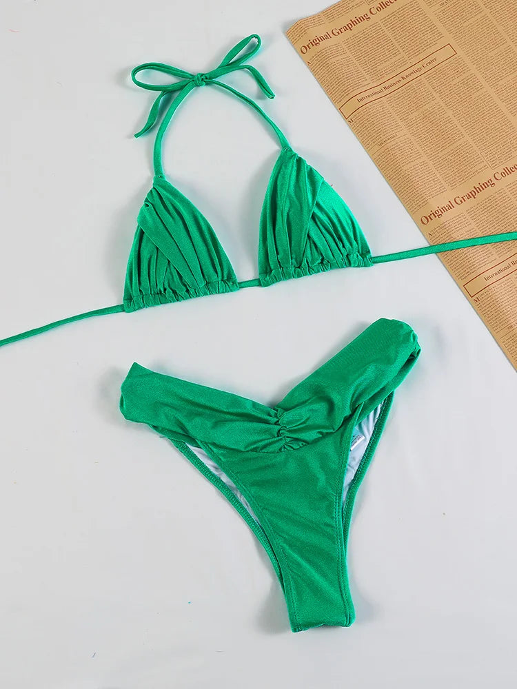 Conjunto de Bikini con pliegues para mujer