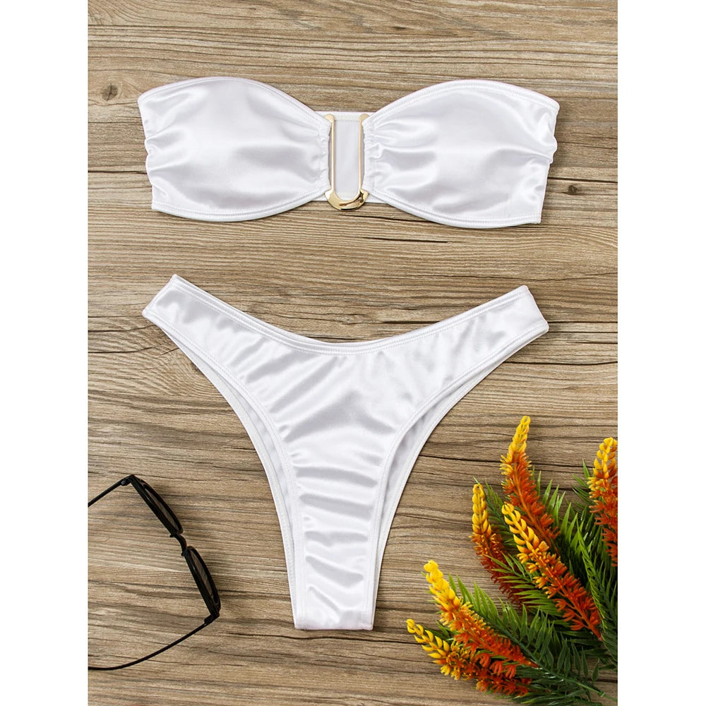 Bikini Bandeau para mujer, traje de baño de dos piezas
