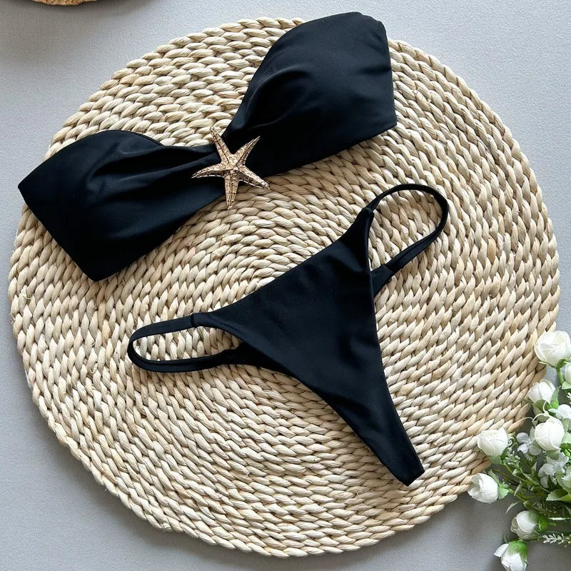 Bikinis Push Up 2025, traje de baño Sexy para mujer, traje de baño femenino, conjunto de microbikini, traje de baño, ropa de playa, Bikini brasileño Bandeau