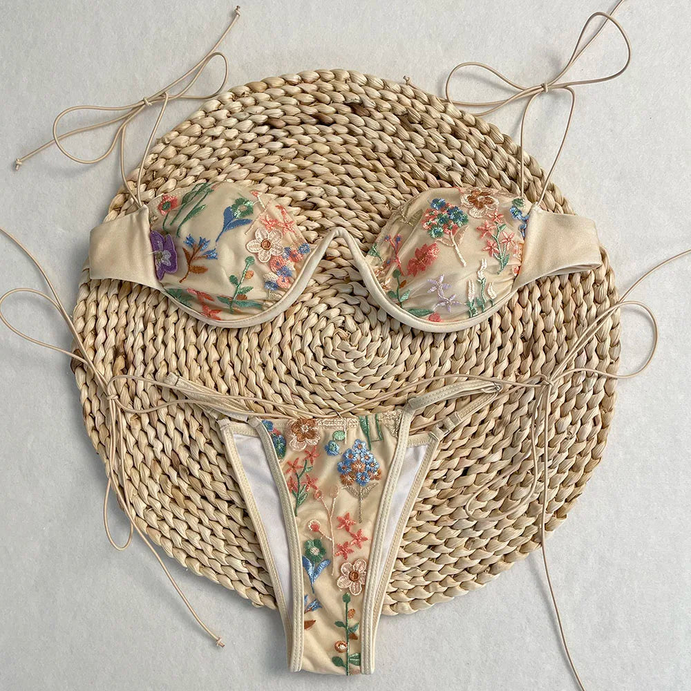 Conjunto de Bikini, superventas, traje de baño para mujer, nueva moda, traje de baño informal Sexy, Micro Bikini para mujer, traje de baño con estampado de encaje