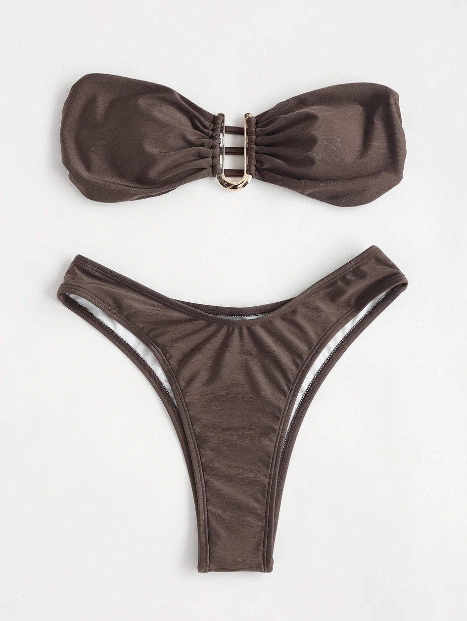 Bikini Bandeau para mujer, traje de baño de dos piezas