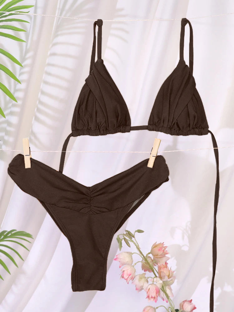Conjunto de Bikini con pliegues para mujer