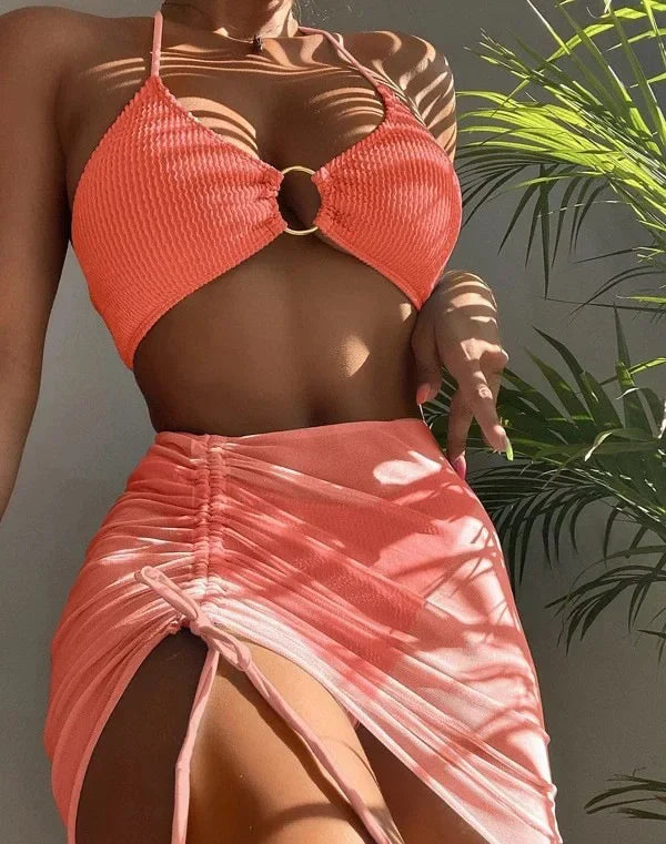 Bikini brasileño de cintura baja para mujer, bañador Sexy de tres piezas, traje de baño de estilo vendaje, ropa de playa