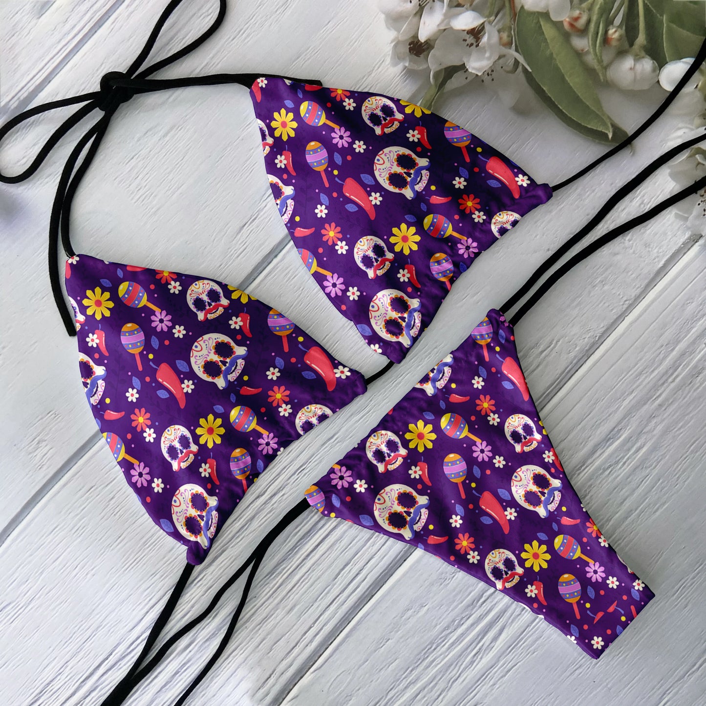 Conjunto de Bikini de moda para mujer, traje de baño Sexy con estampado de calavera y cintura baja sin espalda, para playa, surf, vacaciones, Cosplay de Halloween