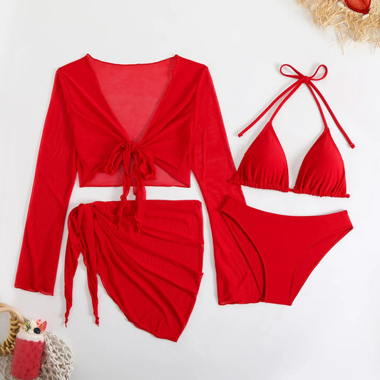 Bikinis sexys Trajes de baño femeninos Traje de baño de cuatro piezas
