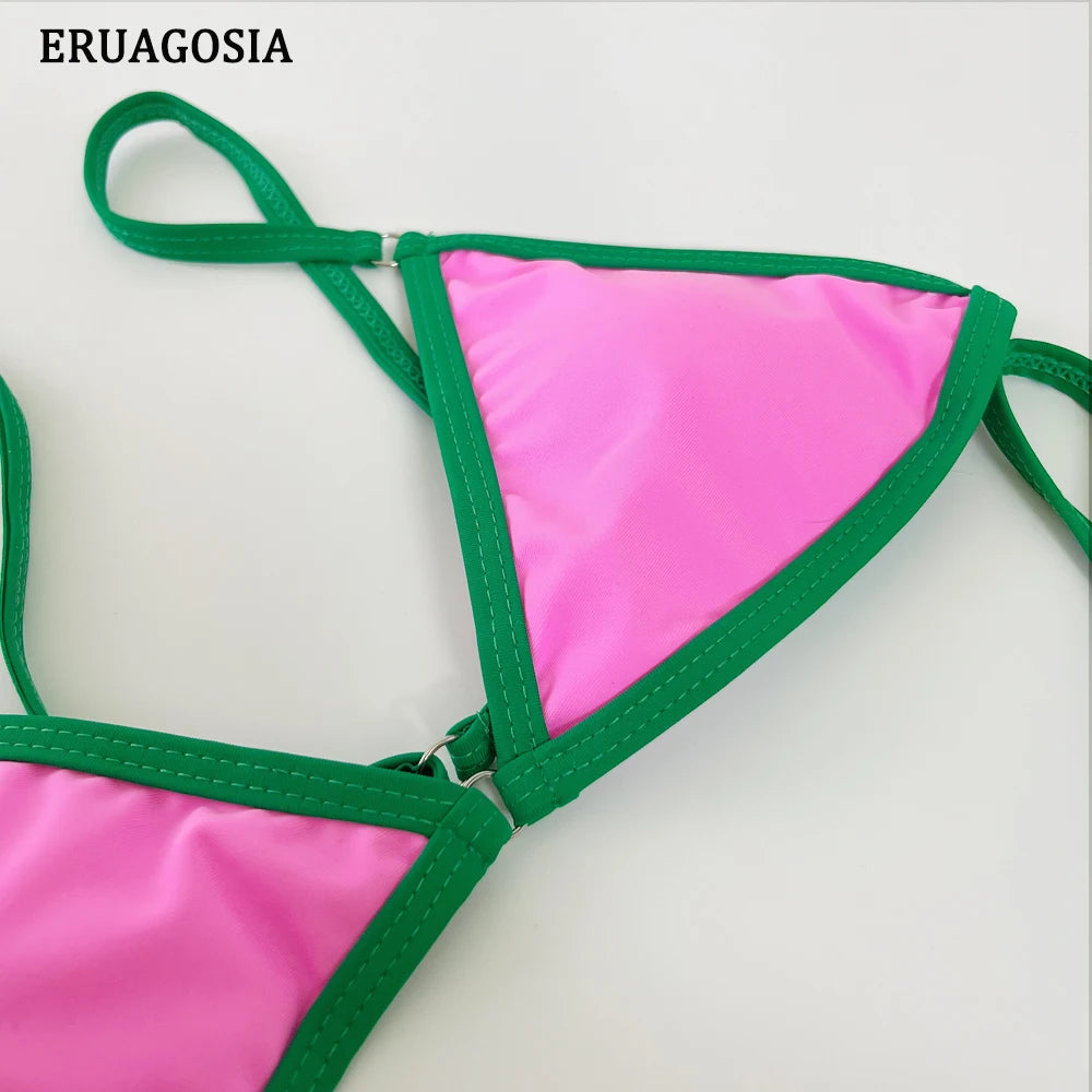 Bikini Sexy para mujer, traje de baño 2025, nuevo traje de baño, ropa de playa para mujer, conjunto de microbikini con Tanga, traje de baño de 2 piezas con bloques de Color