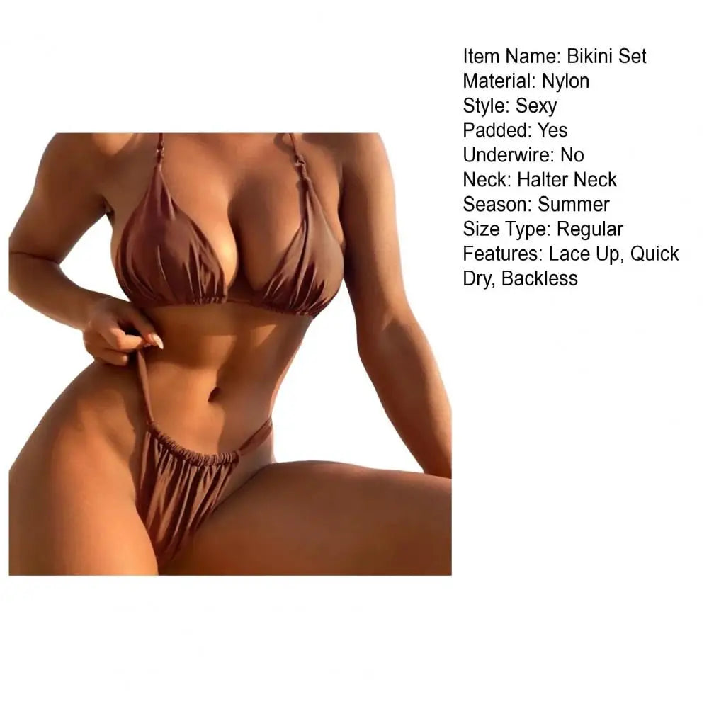 Conjunto de Bikini plisado de corte bajo para mujer.