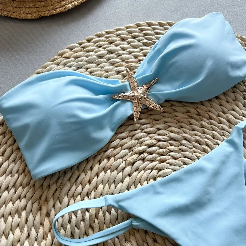 Bikinis Push Up 2025, traje de baño Sexy para mujer, traje de baño femenino, conjunto de microbikini, traje de baño, ropa de playa, Bikini brasileño Bandeau