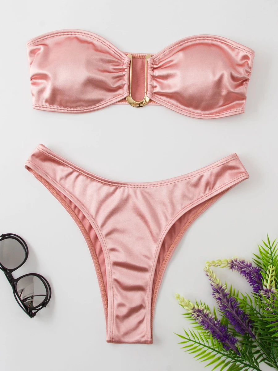 Bikini Bandeau para mujer, traje de baño de dos piezas