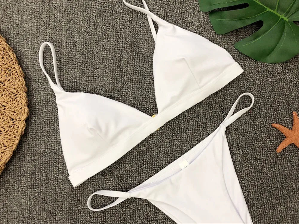 Bikini 2025 Nuevo traje de baño de talla ajustable de color sólido dividido para mujer