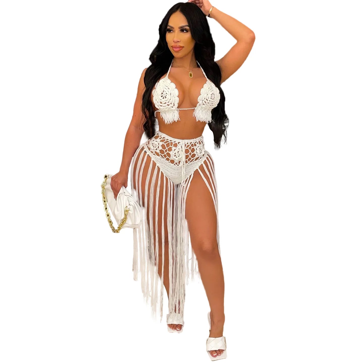 Conjunto de Bikini de punto para mujer, traje de baño de ganchillo hecho a mano