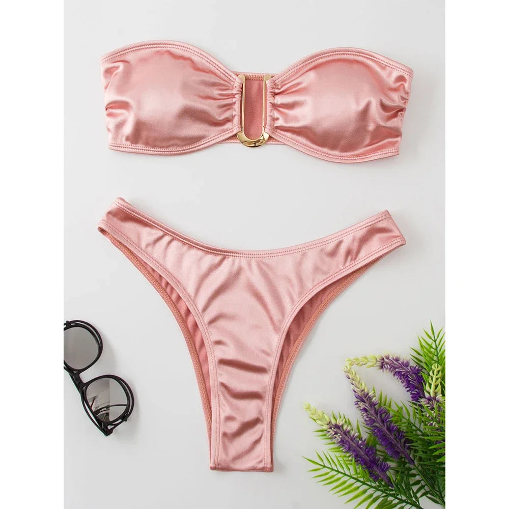 Bikini Bandeau para mujer, traje de baño de dos piezas