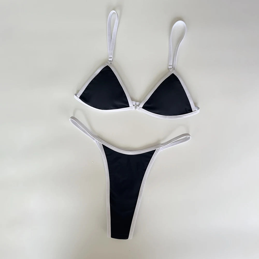 Bikini Sexy para mujer, traje de baño 2025, nuevo traje de baño, ropa de playa para mujer, conjunto de microbikini con Tanga, traje de baño de 2 piezas con bloques de Color