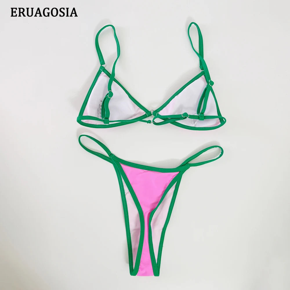 Bikini Sexy para mujer, traje de baño 2025, nuevo traje de baño, ropa de playa para mujer, conjunto de microbikini con Tanga, traje de baño de 2 piezas con bloques de Color