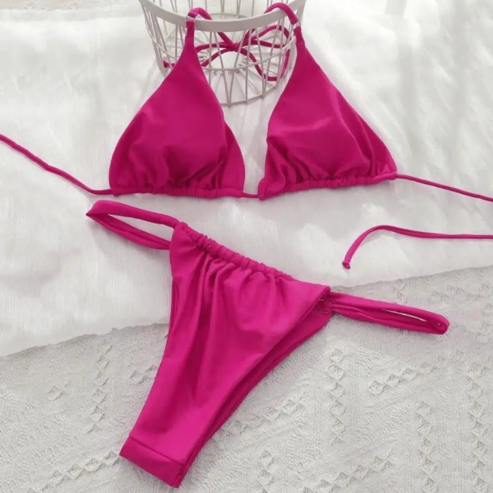 Conjunto de Bikini plisado de corte bajo para mujer.