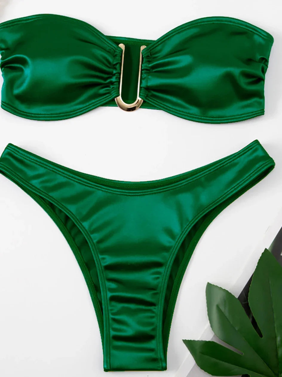 Bikini Bandeau para mujer, traje de baño de dos piezas
