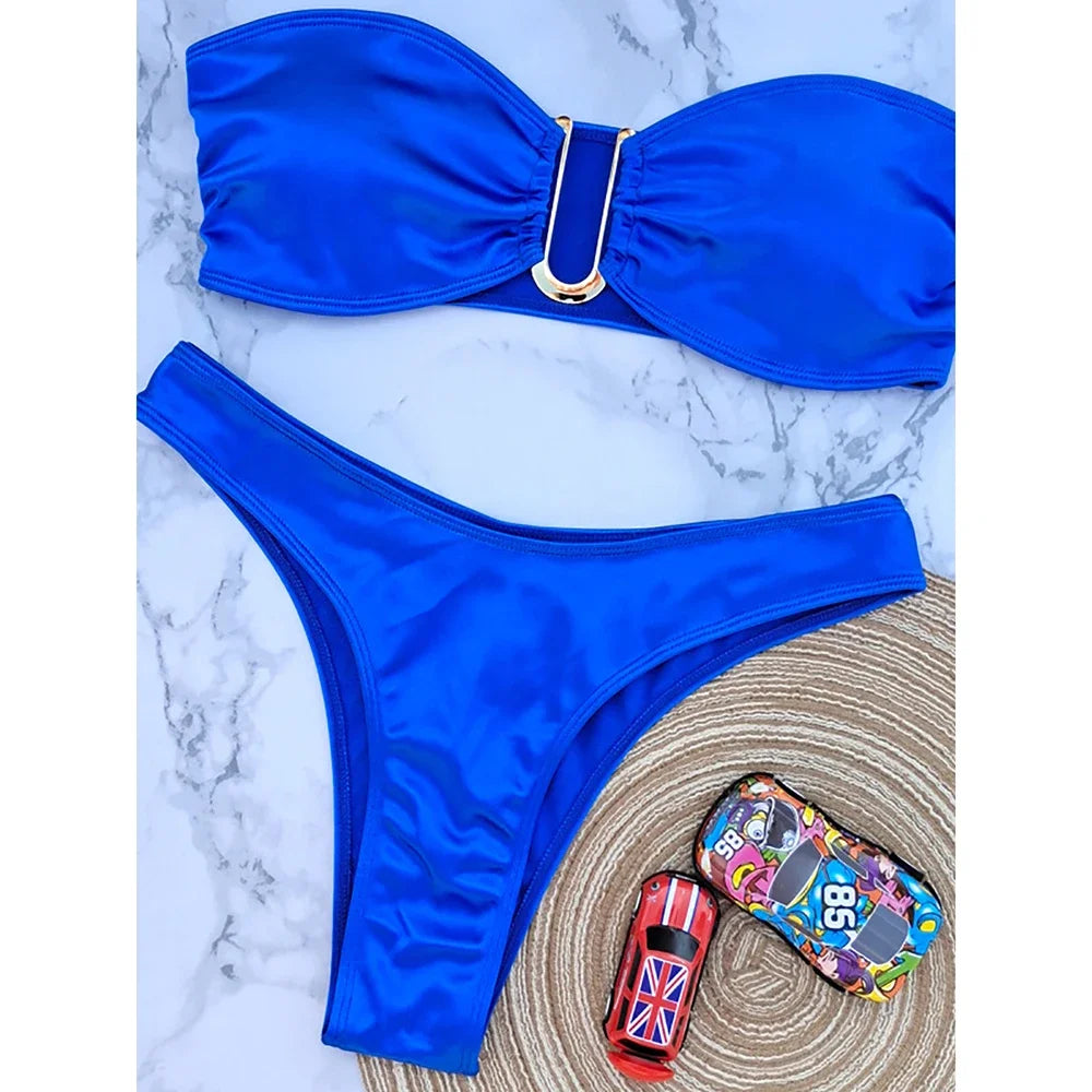 Bikini Bandeau para mujer, traje de baño de dos piezas