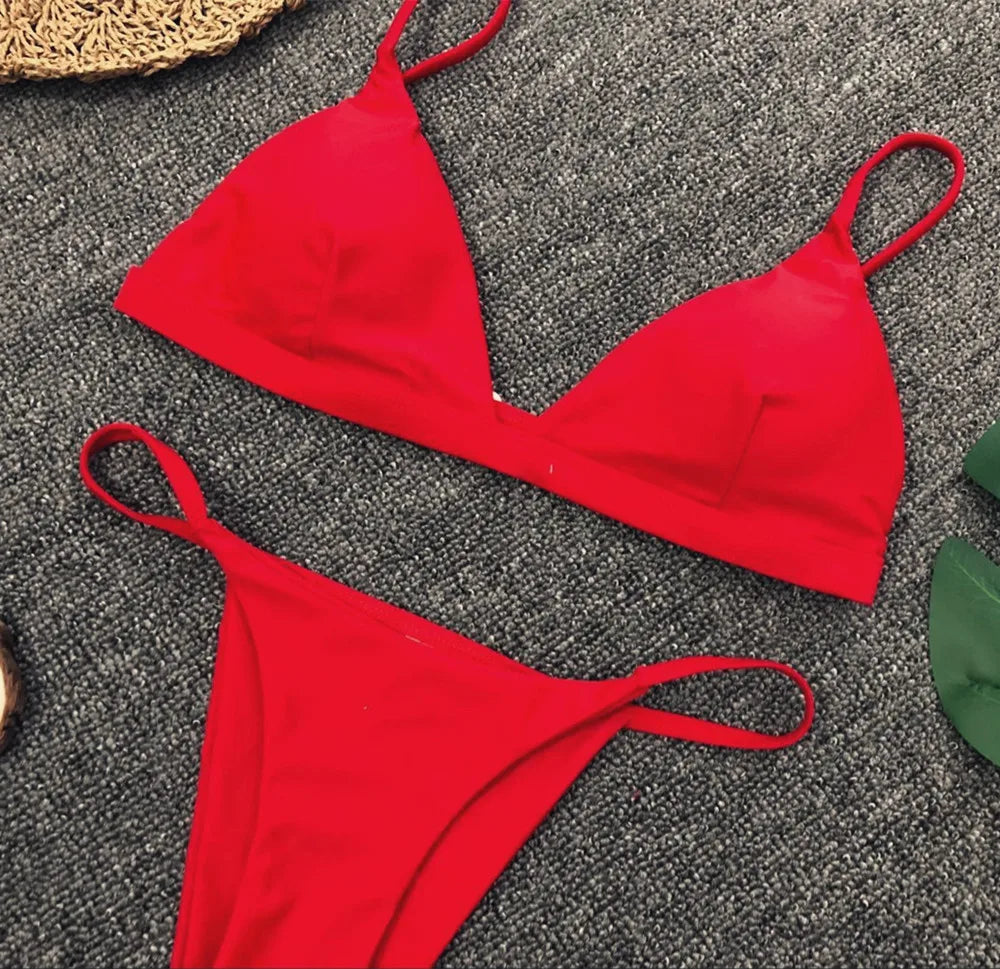 Bikini 2025 Nuevo traje de baño de talla ajustable de color sólido dividido para mujer