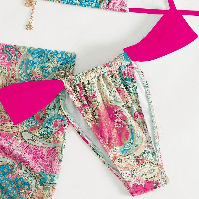 Conjunto de Bikinis sexys para mujer, traje de baño sin espalda sin mangas con cordones, traje de baño de verano para vacaciones en la playa, traje de baño femenino de 3 piezas